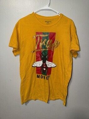 3Forty Inc. Trap Money Bee Graphic Yellow Cotton Crew Neck T-Shirt Men’s M